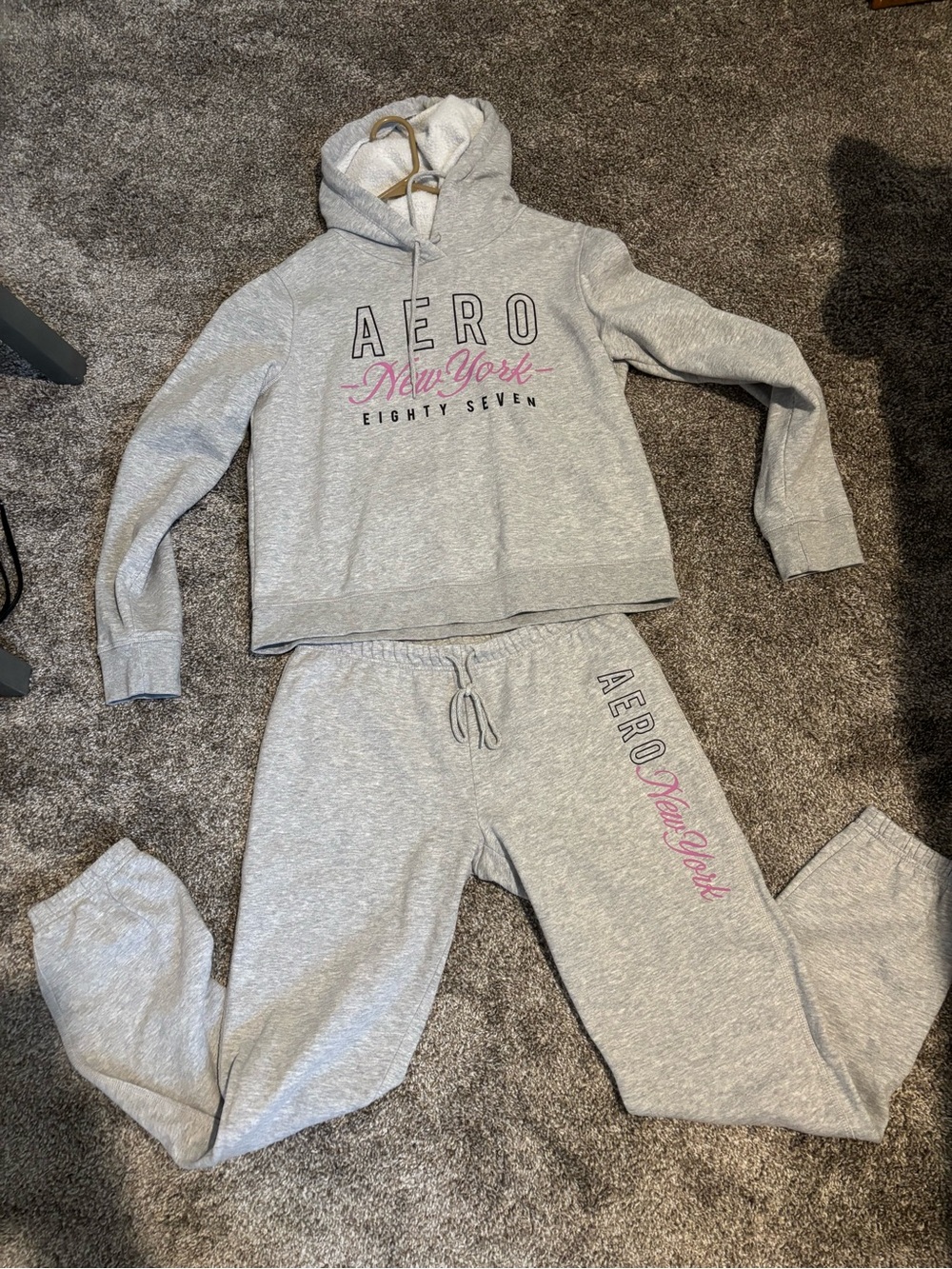 Aeropostale Gray Hoodie & Jogger Set with Pink Script